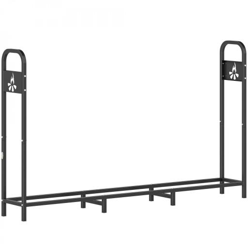 Leñero Exterior Metálico de Chimenea Carga 300 kg con Patas Extra Reforzadas y Diseño Recortado de Fogata Negro [10]