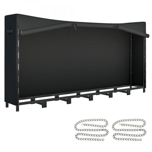 Leñero Exterior Metálico de Chimenea Soporte para Leña con Cubierta Impermeable y Cadenas de Acero 235x31x116 cm Negro [9]