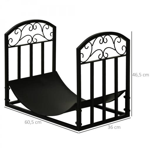Soporte para Leña de Interior y Exterior en Metal con Estante Curvo de Leña 60,5x36x46,5 cm Negro [1]
