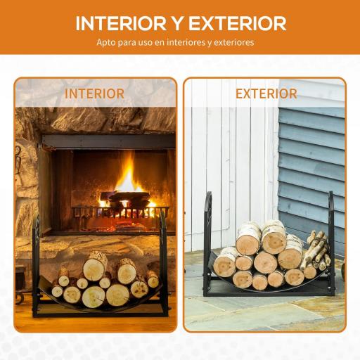 Soporte para Leña de Interior y Exterior en Metal con Estante Curvo de Leña 60,5x36x46,5 cm Negro [3]