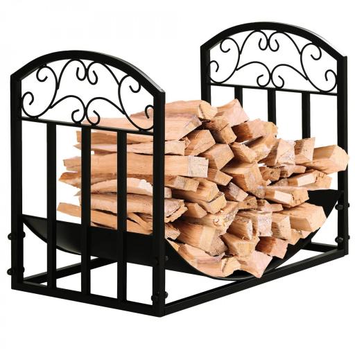 Soporte para Leña de Interior y Exterior en Metal con Estante Curvo de Leña 60,5x36x46,5 cm Negro [8]