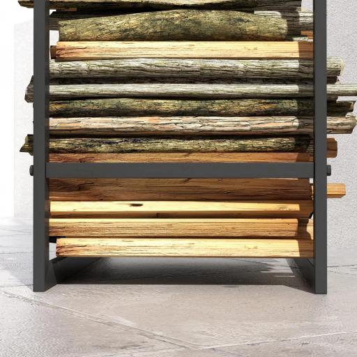 Estante para Leña de Metal Estante de Almacenamiento para Apilar Troncos Soporte para Leña Metálico 50x30x100 cm Negro [7]