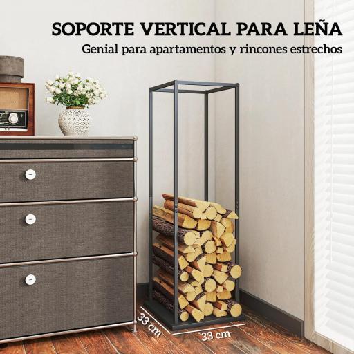 Estante de Leña Metálico de Chimenea Soporte para Leña con Base Elevada Anti-vuelco Carga 100 kg 33x33x110 cm Negro [7]