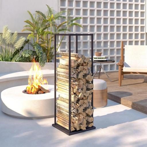 Estante de Leña Metálico de Chimenea Soporte para Leña con Base Elevada Anti-vuelco Carga 100 kg 33x33x110 cm Negro [2]