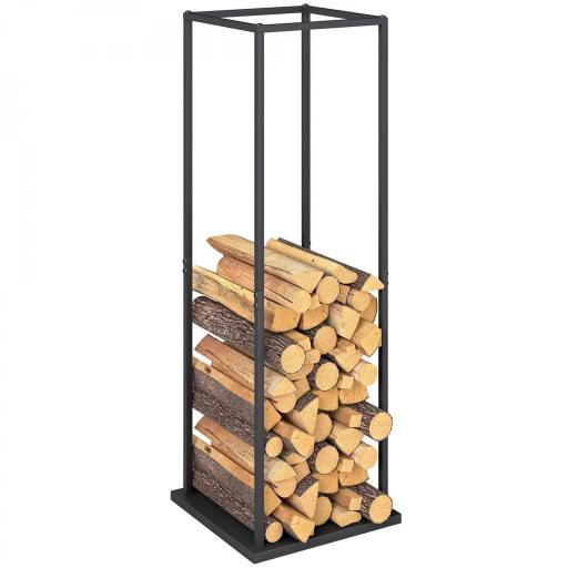 Estante de Leña Metálico de Chimenea Soporte para Leña con Base Elevada Anti-vuelco Carga 100 kg 33x33x110 cm Negro [8]
