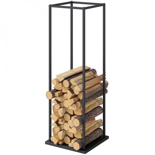 Estante de Leña Metálico de Chimenea Soporte para Leña con Base Elevada Anti-vuelco Carga 100 kg 33x33x110 cm Negro [9]