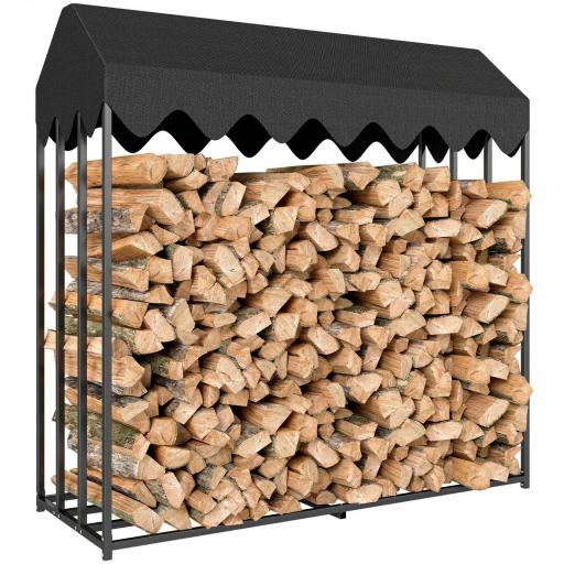 Leñero Exterior Metálico de Chimenea Soporte para Leña con Cubierta Impermeable Carga 300 kg 186x70x185 cm Negro [8]