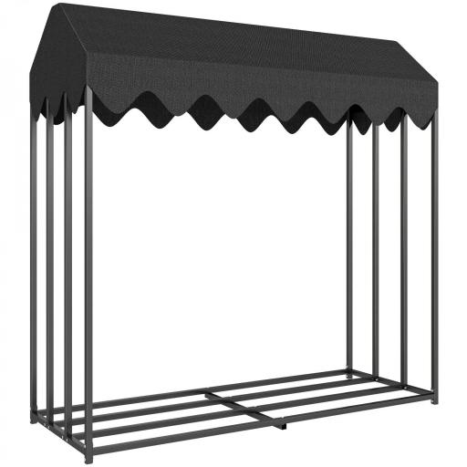Leñero Exterior Metálico de Chimenea Soporte para Leña con Cubierta Impermeable Carga 300 kg 186x70x185 cm Negro [10]