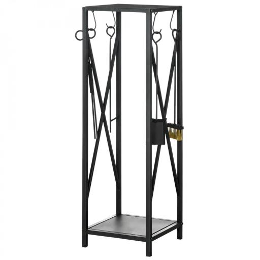 Estante de Leña Metálico Leñero de Exterior con Ganchos Pala Cepillo Atizador y Tenazas Carga 65 kg 34x34x111 cm Negro [8]