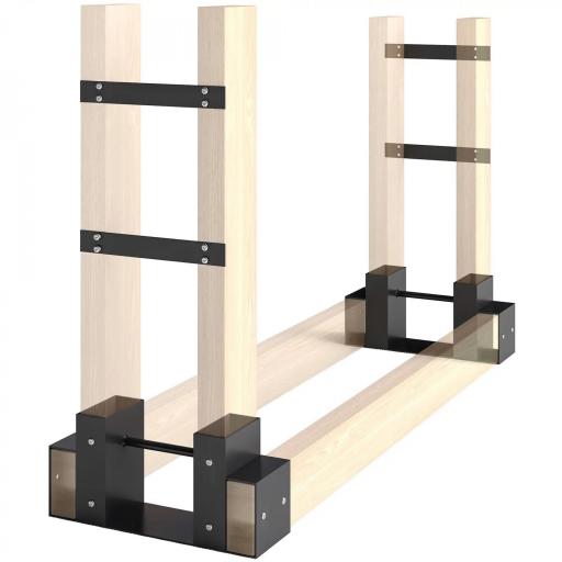 Juego de 2 estanterías de leña para interior 72x43x30cm Estantería de leña con longitud ajustable Metal Negro [4]