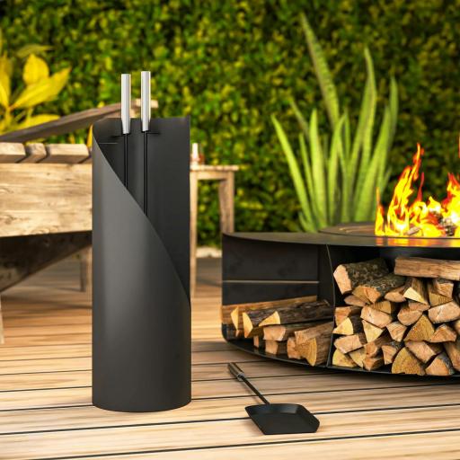 Juego de Utensilios para Chimenea de 4 Piezas de Metal con Escoba Pala Atizador y Cubo 20x20x65 cm Plateado [5]