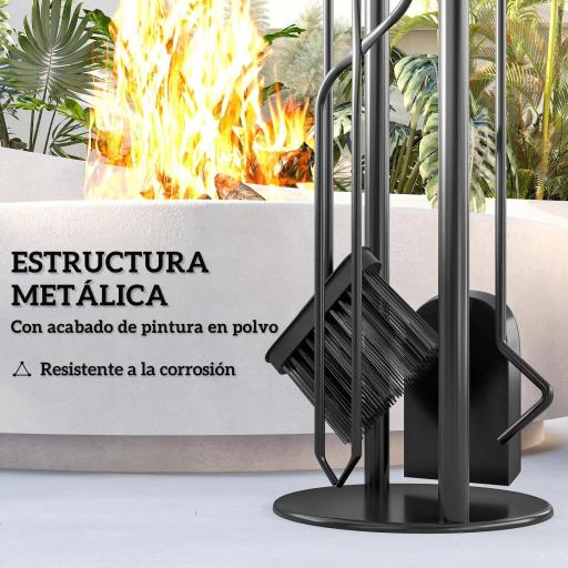 Juego de Utensilios para Chimenea de 5 Piezas de Metal con Escoba Pala Tenazas Atizador y Soporte 20x20x71 cm Dorado [2]