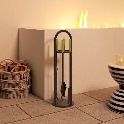 Juego de Utensilios para Chimenea de 5 Piezas de Metal con Escoba Pala Tenazas Atizador y Soporte 20x20x71 cm Dorado [5]