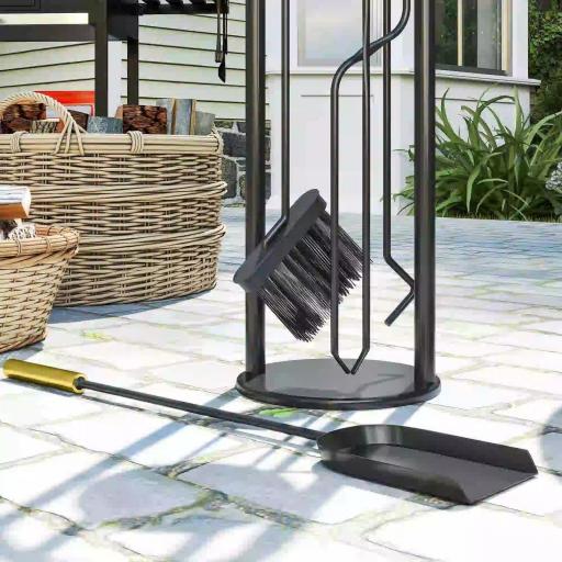 Juego de Utensilios para Chimenea de 5 Piezas de Metal con Escoba Pala Tenazas Atizador y Soporte 20x20x71 cm Dorado [6]
