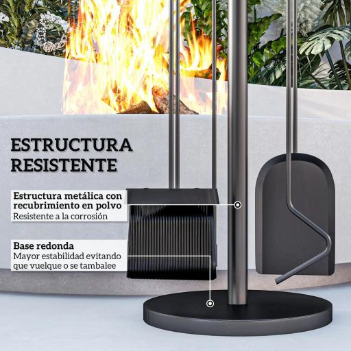 Juego de Herramientas para Chimenea de 5 Piezas de Metal con Escoba Pala Tenazas Atizador y Soporte Ø25x54 cm Negro [3]