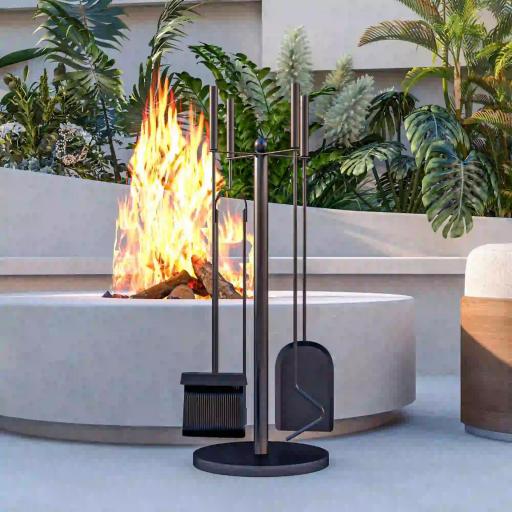 Juego de Herramientas para Chimenea de 5 Piezas de Metal con Escoba Pala Tenazas Atizador y Soporte Ø25x54 cm Negro [6]