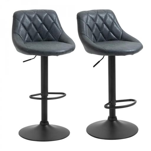 Conjunto de 2 Taburetes de Bar Giratorios con Altura Regulable Sillas Altas Modernas de Comedor con Base Redonda y Reposapiés 46x48x83-104 cm Negro [9]