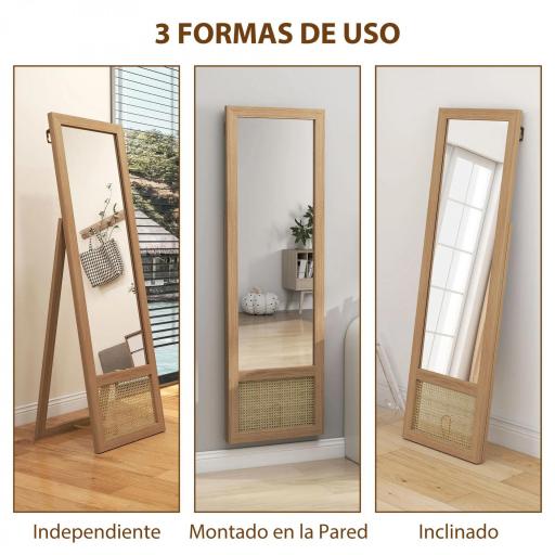 Espejo de Cuerpo Entero 160x50 cm con Marco de Madera y Soporte para Salón Dormitorio Natural [3]