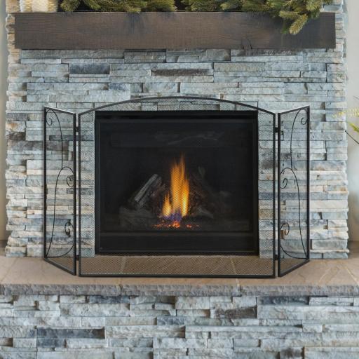 Pantalla de Chimenea Plegable con Bisagras 132,5x76,5 cm ​Estructura de Acero Resistente Malla Decorativa Negro