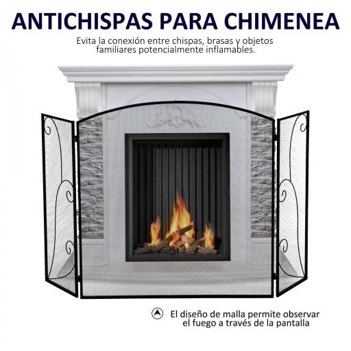 Pantalla de Chimenea Plegable con Bisagras 132,5x76,5 cm ​Estructura de Acero Resistente Malla Decorativa Negro [2]