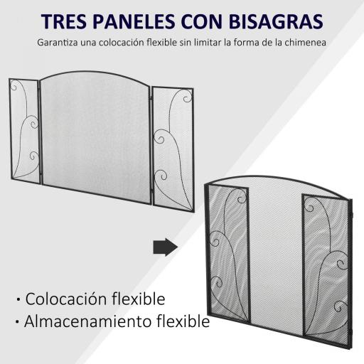 Pantalla de Chimenea Plegable con Bisagras 132,5x76,5 cm ​Estructura de Acero Resistente Malla Decorativa Negro [4]