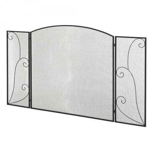 Pantalla de Chimenea Plegable con Bisagras 132,5x76,5 cm ​Estructura de Acero Resistente Malla Decorativa Negro [9]