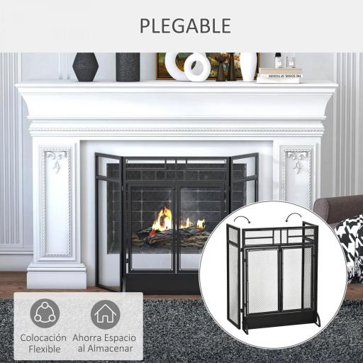 Salvachispas Plegable Pantalla Protectora de Chimenea de 3 Paneles con Doble Puerta y Pies 120x11,5x79 cm Negro [1]