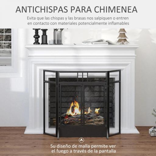 Salvachispas Plegable Pantalla Protectora de Chimenea de 3 Paneles con Doble Puerta y Pies 120x11,5x79 cm Negro [5]