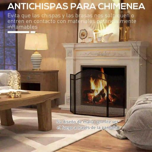 Protector de Chimenea de 3 Paneles Plegable Pantalla de Chimenea con Estructura de Metal 96x60 cm Negro