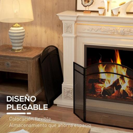 Protector de Chimenea de 3 Paneles Plegable Pantalla de Chimenea con Estructura de Metal 96x60 cm Negro [1]