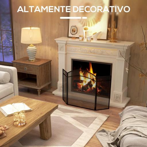 Protector de Chimenea de 3 Paneles Plegable Pantalla de Chimenea con Estructura de Metal 96x60 cm Negro [2]