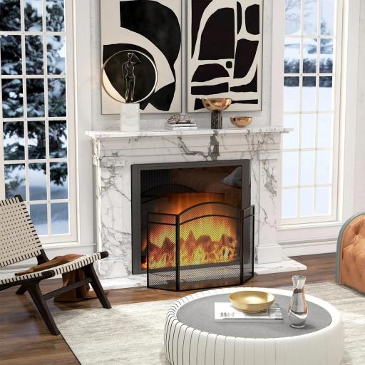 Protector de Chimenea de 3 Paneles Plegable Pantalla de Chimenea con Estructura de Metal 96x60 cm Negro [3]