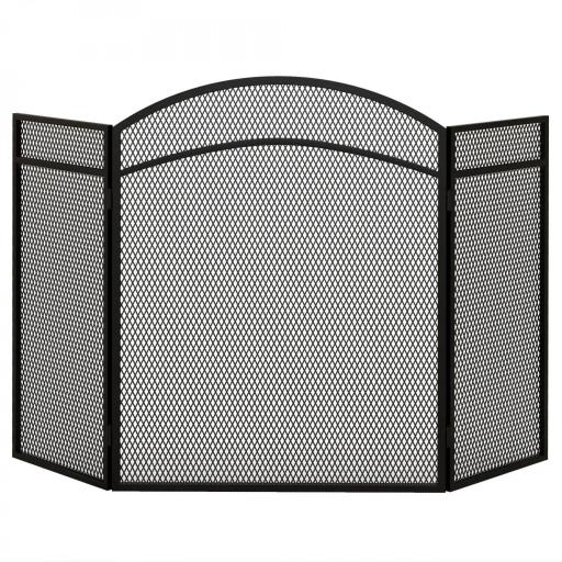 Protector de Chimenea de 3 Paneles Plegable Pantalla de Chimenea con Estructura de Metal 96x60 cm Negro [6]