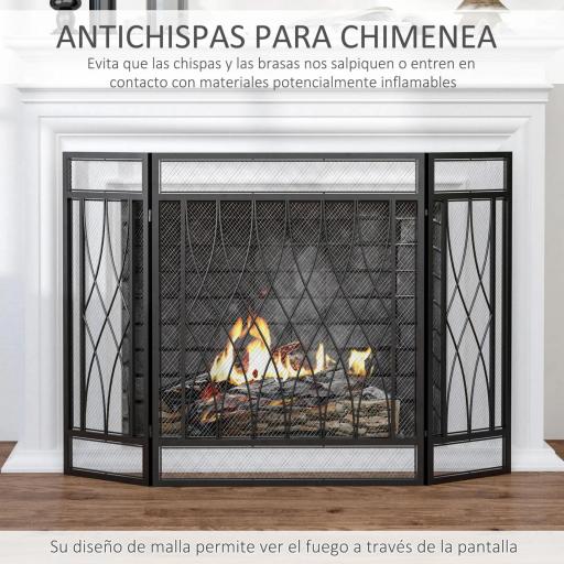 Pantalla Protectora de Chimenea Plegable de 3 Paneles con Bisagras y Estructura de Metal Decorativa 126x3x80 cm Negro [4]