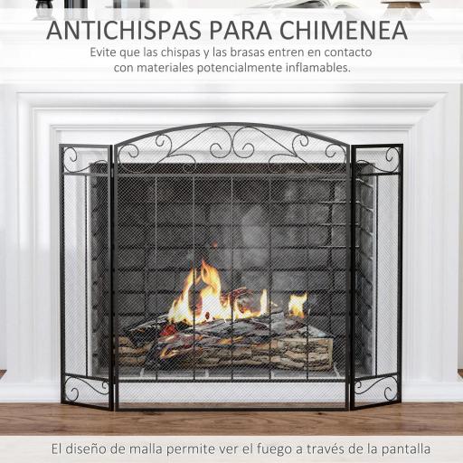 Salvachispas para Chimenea 105x80,5 cm Pantalla para Chimenea Plegable de 3 Paneles Protector de Chimenea Negro [4]