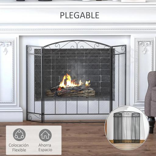 Salvachispas para Chimenea 105x80,5 cm Pantalla para Chimenea Plegable de 3 Paneles Protector de Chimenea Negro [5]