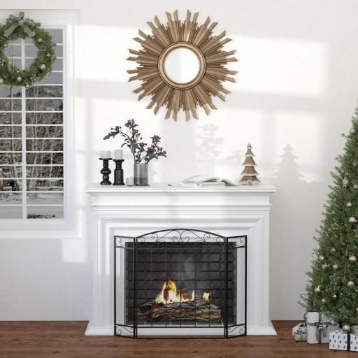 Salvachispas para Chimenea 105x80,5 cm Pantalla para Chimenea Plegable de 3 Paneles Protector de Chimenea Negro [9]