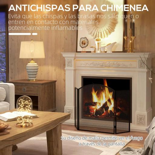 Protector de Chimenea Plegable de 3 Paneles Pantalla de Chimenea con Estructura de Acero 96x62 cm Negro [3]
