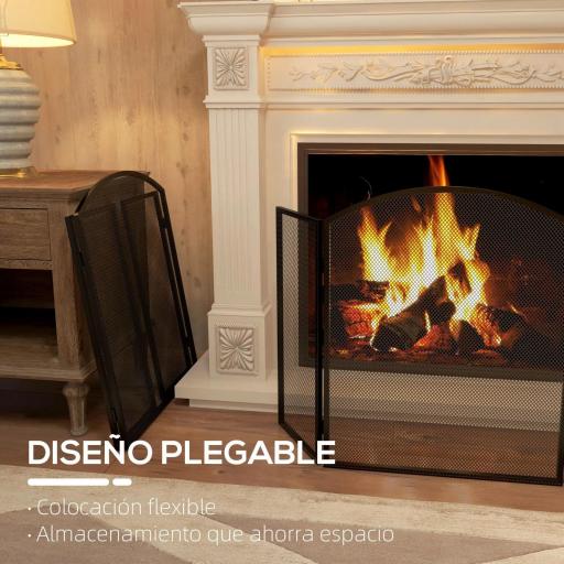 Protector de Chimenea Plegable de 3 Paneles Pantalla de Chimenea con Estructura de Acero 96x62 cm Negro [1]