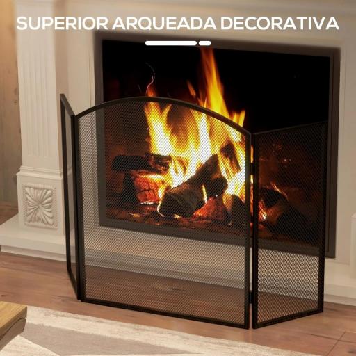 Protector de Chimenea Plegable de 3 Paneles Pantalla de Chimenea con Estructura de Acero 96x62 cm Negro [2]