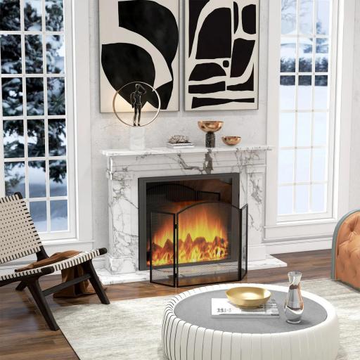 Protector de Chimenea Plegable de 3 Paneles Pantalla de Chimenea con Estructura de Acero 96x62 cm Negro [5]