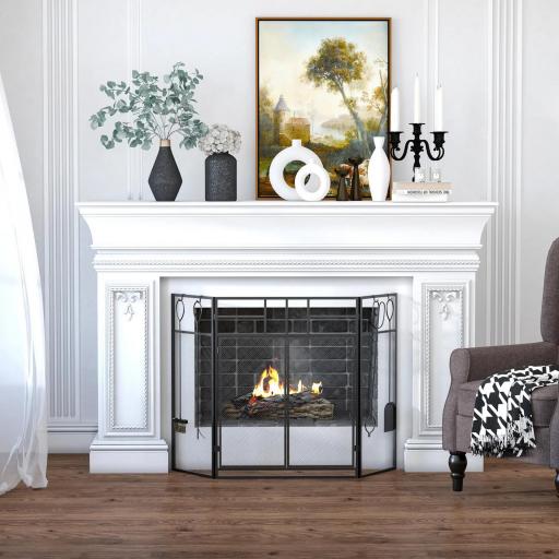 Salvachispas para Chimenea Protector de Chimenea Plegable con Paneles con Doble Puerta 4 Herramientas Estructura de Metal y Ganchos 106x79 cm Negro