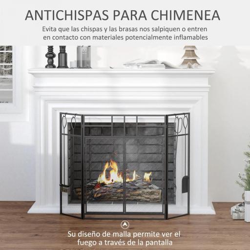 Salvachispas para Chimenea Protector de Chimenea Plegable con Paneles con Doble Puerta 4 Herramientas Estructura de Metal y Ganchos 106x79 cm Negro [3]
