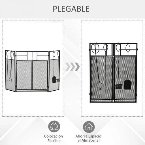 Salvachispas para Chimenea Protector de Chimenea Plegable con Paneles con Doble Puerta 4 Herramientas Estructura de Metal y Ganchos 106x79 cm Negro [5]