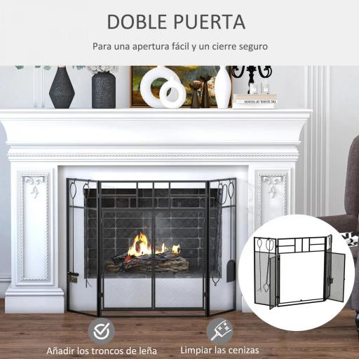 Salvachispas para Chimenea Protector de Chimenea Plegable con Paneles con Doble Puerta 4 Herramientas Estructura de Metal y Ganchos 106x79 cm Negro [4]