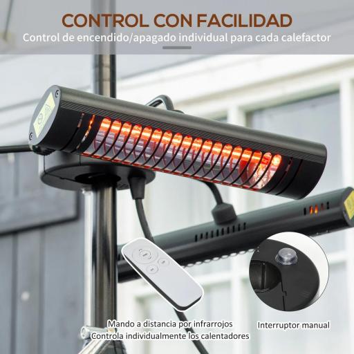 Calefactor Eléctrico Exterior por Infrarrojos con Control Remoto y 1000W/2000W/3000W Sombrilla Ø87x22cm Negro [6]