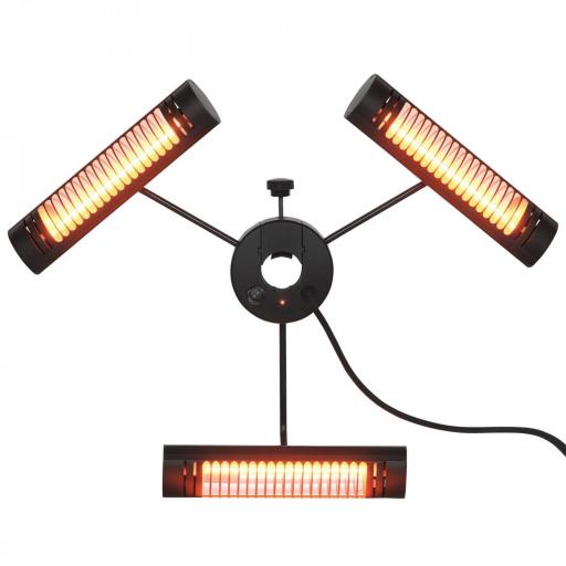 Calefactor Eléctrico Exterior por Infrarrojos con Control Remoto y 1000W/2000W/3000W Sombrilla Ø87x22cm Negro [8]