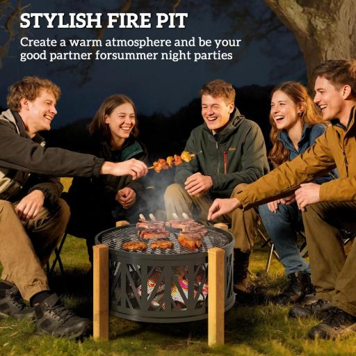 Chimenea 2 en 1 Ø75 x 58 cm Fuente de Fuego con Protector contra Chispas Pincho para Brasas Negro [3]