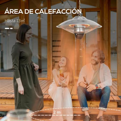 Calefactor Exterior de Techo 1010/2210W Estufa de Infrarrojos con Mando a Distancia Ø58,5x33 cm 12,6 m² Plata [3]