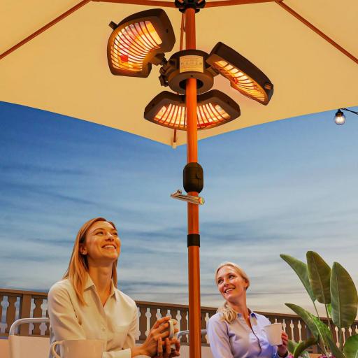 Calefactor Eléctrico Exterior 2400W con 3 Niveles de Calor Protección Antivuelco para Sombrilla Terraza Ø55x8 cm Negro
